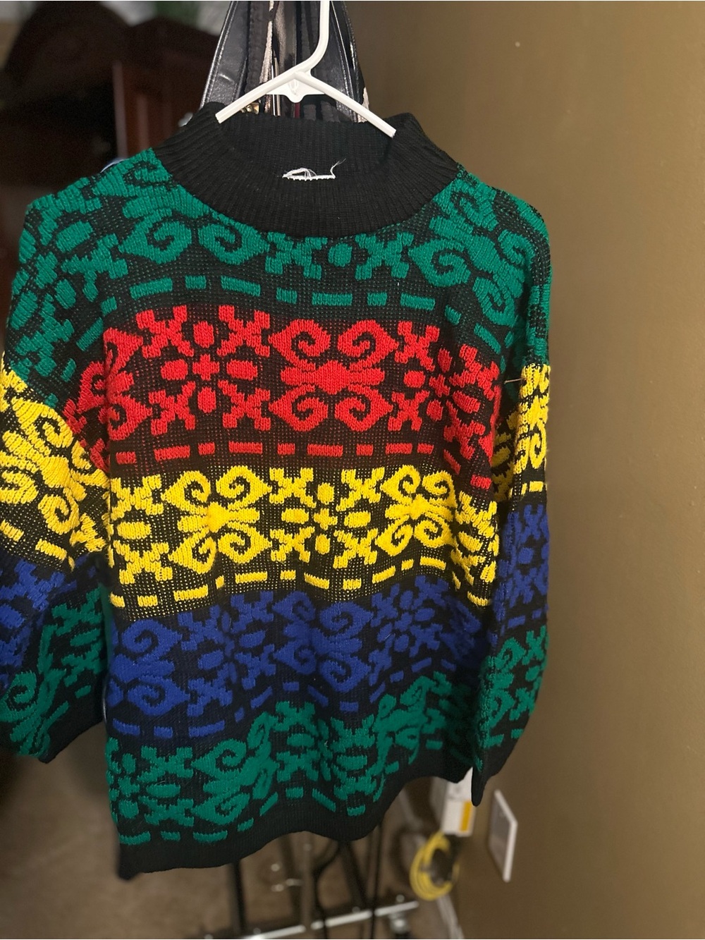 Justin Allen Multicolor Patterned Knit Sweater - Green/Red/Yellow/Blue